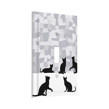 Yamxbfa Black Cat Silhouette and Gray Geometry Mosaic Single Toggle Outlet Light Switch Wall Plate Cover 1 Gang Electrical Device Faceplate for Bedroom Kitchen Living Room Decor