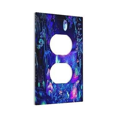 Wpshijia Blacklight Fantasy Forest Moon Butterfly Mushroom 1 Gang Outlet Plate Covers Decorative Single Duplex Light Switch Cover Electrical Wall Plate Receptacle Switchplate Decorate Plug Cover for K