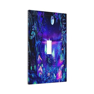 Wpshijia Blacklight Fantasy Forest Moon Butterfly Mushroom Single Toggle Light Switch Cover Decorative 1 Gang Wall Plate Electrical Device Switchplate Plastic Faceplate for Kitchen Decorate Jumbo