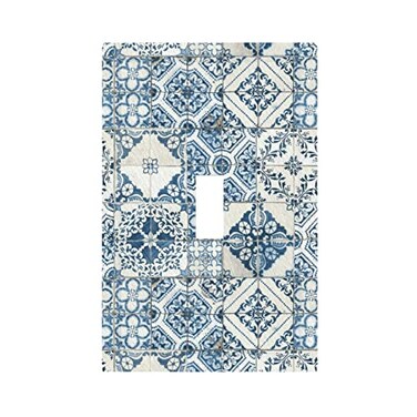 Igneinf Blue Mediterranian Tile 1 Gang Single Toggle Switchplate Faceplate Wallplate Teal Turquoise Talavera Morrocan Bohemia Tile Decorative Light Switch Cover Bathroom Living Room Kitchen Decorate