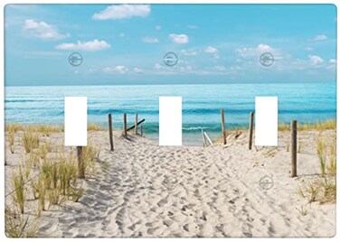 YXLJQ Blue Ocean White Sand Beach Triple Toggle Wall Plate Covers 3 Gang Light Switch Cover Decorative Faceplate for Bathroom Bedroom Kitchen Room Decor Wallplate 45 x 638 in