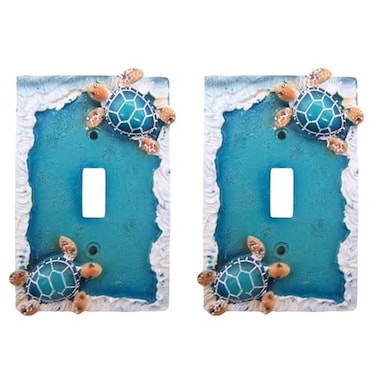 Wowser Blue Sea Turtle Single Toggle Light Switch Cover Nautical Coastal Wall Plate Ocean Beach House Bathroom Dcor Decorative Toggle Switch Plate Set of 2 5 Inch