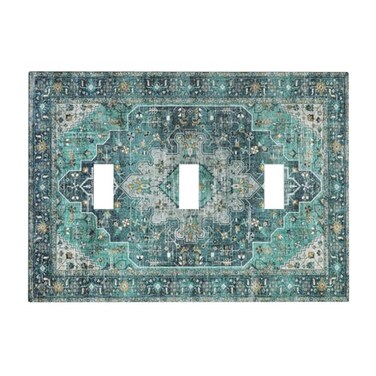 Sghxwp Bohemian Turquoise TealMutil Oriental Medallion 3 Gang Artistic Light Switch Covers Triple Toggle Wall Plate 3 Hole Electrical Device Decorative Switch Plate Covers Faceplate for Country Bathro