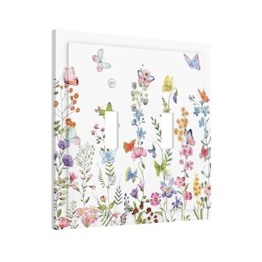 Yamxbfa Boho Butterfly Wild Flower Floral Garden Double Toggle Light Switch Covers Decorative unique 2 Gang Wall Plate Dual Electrical Faceplate Switchplate for Kitchen Bathroom Bedroom Living Room De