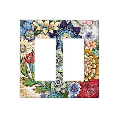 Braytow Boho Floral Botanical Mandala Decorative Outlet Cover Double Rocker Light Switch Plate Cover Electricity Receptacles Plates For Home Kitchen Living Bedroom 46 45