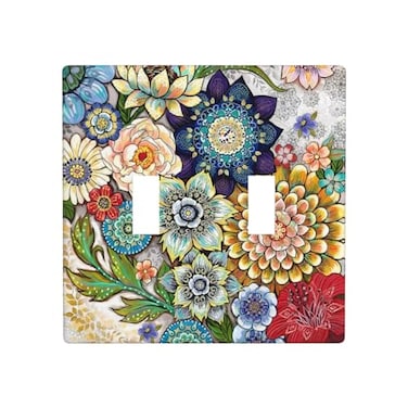 Braytow Boho Floral Botanical Mandala Decorative Outlet Cover Double Toggle Light Switch Plate Cover Electricity Receptacles Plates For Home Kitchen Living Bedroom 45 45