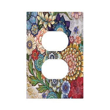 Thsanju Boho Floral Bright 1 Gang Duplex Light Switch Cover Outlet Wall Plate Electrical Faceplate Decorative Standard Size for Bathrooms Bedroom Kitchen Home