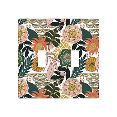 YWTZWT Boho Floral Light Switch Cover 2 Gang Wall Plate Double Toggle Switch Plate Covers Flower Tropical Leaves Decorative Wall Plates for Light Switches 45 x 45 Inch