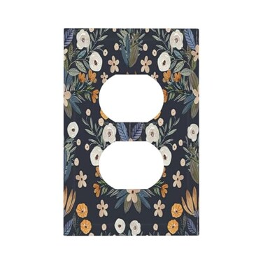 Xuejiaku Boho Leaf Floral Navy Blue Background Single Duplex Wall Plate Covers Light Switch Cover 1 Gang Outlet Plate Decorative Switchplate Covers Electrical Faceplate for Farmhouse Bedroom Bedroom D