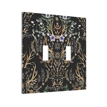 Xuejiaku Botanical Morris Floral Midnight Black 2 Gang Rocker Decora Light Switch Covers Decorative Unique Dual Outlet Covers Wall Plate Electrical Faceplate Switchplate GFCI for Kitchen Bedroom Bathr