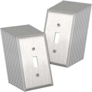CML Hardware CML Toggle Light Switch Stainless Steel Wall Plate 1Gang Metal Switch Plate Covers Corrosion Resistant 430 SS Standard Size Brushed Finish Silver 20 Pack