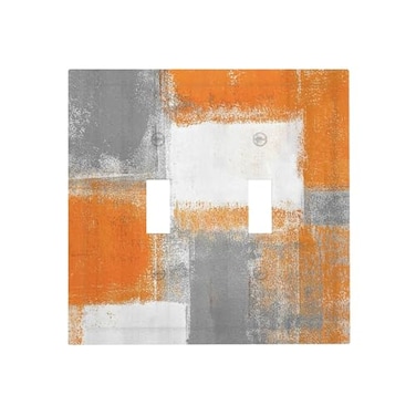 GSRLOD Contemporary Abstract Oil Painting Decorative 2 Gang Outlet Light Switch Cover Burnt Orange Brown Gray Beige Art Modern Cover Electrical Dual Device Double Toggle Switch Plug Socket Wall Plate