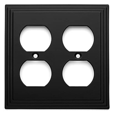 Cosmas 25012FB Flat Black Double Duplex Electrical Outlet Wall Plate