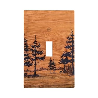 JIEXUTE Country Rustic Pine Tree Woods Print 1 Gang Toggle Light Switch Cover Lodge Cabin Barn Woodland Forest Wooden Decorative Single Toggle Device Switch Face Wall Plate Electrical Decorator Outlet