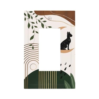 JIEXUTE Cute Beige Mid Century Abstract Black Boho Cat 1 Gang DecoratorGFCI Wall Plate Palm Leaf Electrical Rocker Outlet Decorative Receptacle Cover Light Switch for Dimmer USB Outlet 492 IN x 323 IN