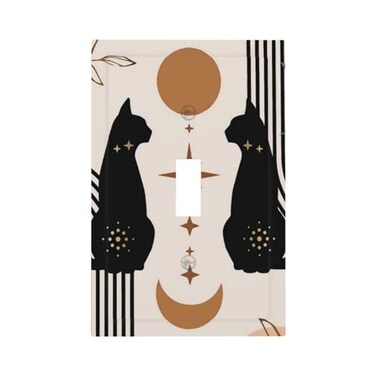 JIEXUTE Cute Mid Century Abstract Black Boho Moon Cat Single Toggle Light Switch Plates Outlet Covers Decorative Electrical Wall Plate Receptacle Switchplate Decorate Plug Cover Living Room Bathroom D