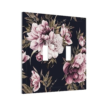 Wpshijia Dark Floral 2 Gang Double Toggle Wall Plate Cover Boho Peony Floral Decirative Electrical Faceplate Black Flower Light Switch Cover Plate for Bathroom Kitchen Home