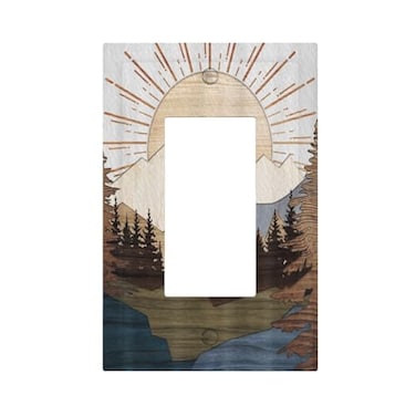 Rougui Decora Outlet Wall Plate Abstract Boho Sun Sunraise Mountain Forest Wood 1 Gang Rocker Decorative Switchplate Faceplate Gfci Light Switch Covers For Farmhouse Bathroom Bedroom Decor