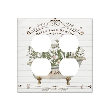 Yamxbfa Decorative Light Switch Cover Plate Rustic Farmhouse Wooden Board Botanical Flower 2 Gang Socket Covers Double Duplex Wallplates Switch Plates and Outlet Covers for Bathroom Home Decor