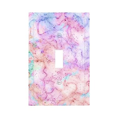 Spshian Decorative Switch Plate Covers Cute Marble Texture 1 Gang Single Toggle Light Switch Cover Pink Purple Gold Abstract Jumbo Size Wall Plate Electrical Switchplate Receptacle Plug for Kids Girls
