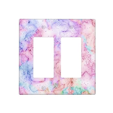 Spshian Decorative Switch Plate Covers Cute Marble Texture 2 Gang Double Rocker Decora Light Switch Cover Pink Purple Gold Abstract Dual Outlet Wall Plate Electrical Faceplate GFCI for Kids Girls Nurs