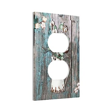 Wpshijia Farmhouse Cotton and Eucalyptus Bouquet Wood 1 Gang Electrical Outlet Covers Single Duplex Wall Plate Decorative Receptacle Light Switch Cove for Bathroom Bedroom Decorate