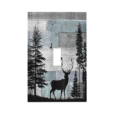 Thsanju Forest Cabin Deer on Wooden Board Single Toggle Light Switch Covers Decorative Country Farmhouse 1 Gang Wall Plate Rustic Lodge Device Electrical Switchplate Faceplate for Bathroom Bedroom Dec