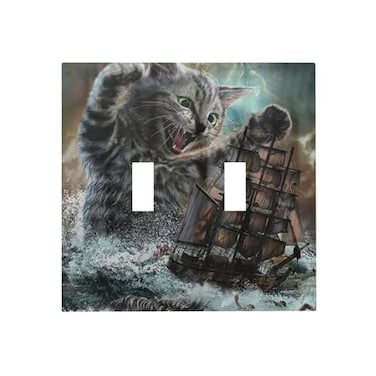 Sghxwp Fun Monster Cat Nautical Sailboat Sea Wave Double Toggle Novelty Light Switch Covers Plate Decorative 2Gang Wall Plate Cover Dual Device Electrical Switchplate Faceplate for Country Bathroom De