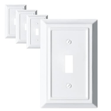 Funkiim Metal Decorative Wall Plate Electrical Outlet CoversLight Switch CoversThick and Durable Mid Size 316 x 492 Switch Plate in Various Styles Pure White 1 Gang Toggle 4 PK