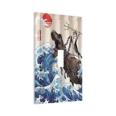 Spshian Funny Cat Dinosaur Japan Sun Ocean Wave 1 Gang Light Switch Covers Decorative Single Toggle Wall Plate Switchcover Electrical Switchplate for Farmhouse Bathroom Bedroom Decor