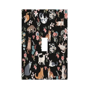 Yamxbfa Funny Multi Kitty and Floral Plants Cute Cheshire Cat Single Toggle Light Switch Covers Plate Decorative 1 Gang Wall Plate Cover Electrical Device Switchplate Faceplate for Country Bathroom De