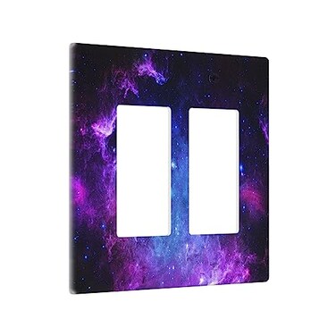 Wpshijia Galaxy Outer Space 2 Gang Double Rocker Wall Plate Purple Nebula Decorative Light Switch Cover Universe Planet Faceplate Standard Size 45 x 46 in for Bathroom Bedroom Home Decor