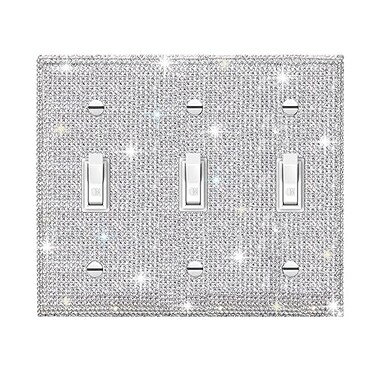 Gaocai 1 PC Shiny Silver Rhinestones Wall Plate Cover Switch Plate Cover Light Switch Cover Switch Cover Decorative 3 Gang Toggle Outlet Covers Bling Switch Cover