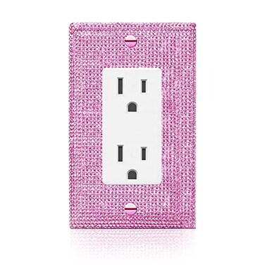 Gaocai 1 Pcs Shiny Silver Pink Rhinestones Outlet Covers Wall Plate Single Toggle Decorative Switch Plates And Outlet Covers Rhinestones Light Switch Cover