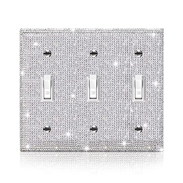 Gaocai 1 Pcs Shiny Silver Rhinestones Outlet Covers Switch Plate Covers Decorative Rhinestones Light Switch Cover 3 Gang Switch Plates And Outlet Cove