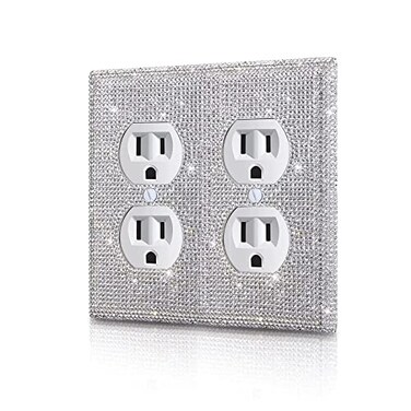 Gaocai Silver Shiny Silver Rhinestones Wall Plates Light Switch Cover Plate Decorative Wall Plate Double Socket Toggle For Home Outlet Covers