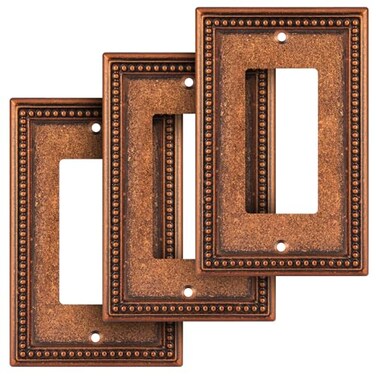 Henne Bery Raised Pearls Decorative Wall Plate Switch Plate Outlet Cover Single Decorator 3PK Sponged Copper