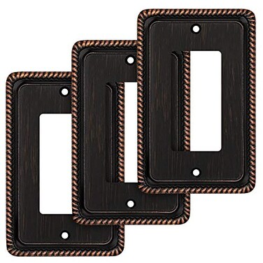 Henne Bery Rope Edge Decorative Wall Plate Switch Plate Outlet Cover Single Decorator 3 Pack Aged Bronze