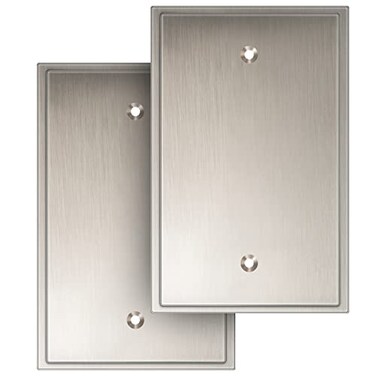 Henne Bery Soft Modern Decorative Wall Plate Switch Plate Outlet Cover Single Blank 2PK Satin Nickel