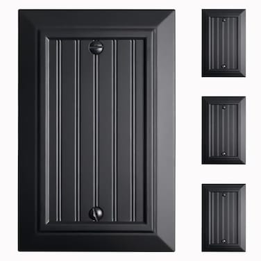 Kisrvopn Beadboard Outlet Covers Wall Plates Bamboo Fiber Light Switch Covers Natural Material Electric Receptacle Decorative Switch Plate Outlet Cover Matte Black 1 Gang Blank 4 Pack
