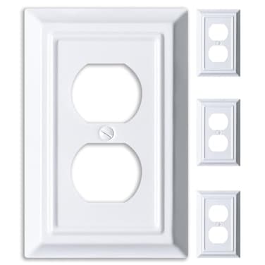 Kisrvopn Metal Electrical Outlet Covers Light Switch Cover Wall Plates Mid Size Thicker Decorative Switch PlatesReceptacle Wall Plate of Modern Styles Pure White 1 Gang Duplex 4 Pack