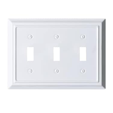 Kisrvopn Metal Electrical Outlet Covers Light Switch Cover Wall Plates Mid Size Thicker Decorative Switch PlatesReceptacle Wall Plate of Modern Styles Pure White 3 Gang Toggle 1 Pack