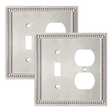 Kisrvopn Metal Outlet Covers Wall Plates Satin Nickel Beadboard Switch Plate Cover Receptacle Light Switch Covers Decorative Electrical Outlet Cover 2 Gang ToggleDuplex 2 Pack