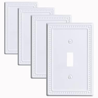 Kisrvopn Metal Outlet Covers Wall Plates White Beadboard Switch Plate Cover Receptacle Light Switch Covers Decorative Electrical Outlet Cover1 Gang Toggle 4 Pack