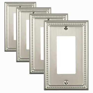 Kisrvopn Metal Wall PlatesClassic Beaded Switch PlateLight Switch CoversElectrical Outlet Covers14 Gang ComboSize Decorative Wall Plate Cover1 Gang Decorator 4 Pack Satin Nickel