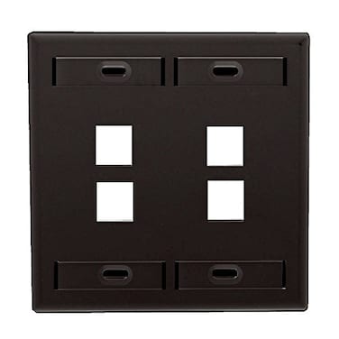 Leviton 4Port Dual Gang QuickPort Wallplate with ID Windows 420804EP Black