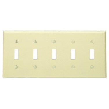 Leviton 5Gang Toggle Device Switch Wallplate Standard Size Thermoset Device Mount 86023 Ivory