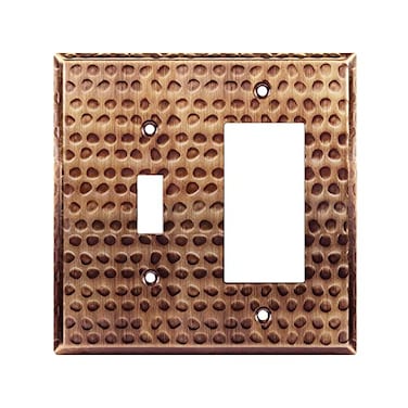 LIDER Combination Toggle Switch and Decorator Receptacle Metal Wall Plate Corrosion Resistant MidSize 2Gang 488 x 492 LMWP1131MHAC Steel Hammered Antique Copper 1Pack