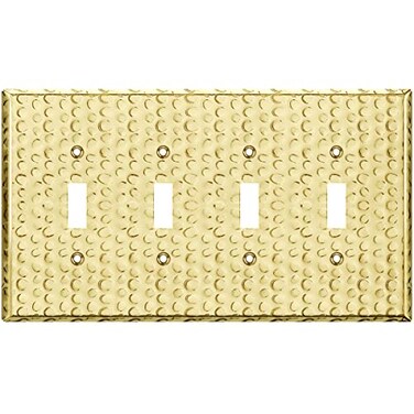 LIDER Toggle Light Switch Metal Wall Plate Switch Cover Corrosion Resistant MidSize 4Gang 488 x 858 LMWP14MHB Steel Hammered Brass 1Pack