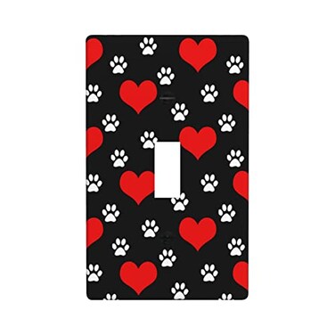 WOFOLE Light Switch Cover Wall Plate Dog Paw Print Red Heart Single Toggle Light Switch Covers 1 Gang Switch Plate Covers Wall Plates Decorative for Kitchen Bedroom Living Room 45 x 276